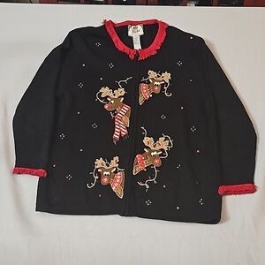 Ugly Cristmas Tiara Reindeer Holiday  Zip Sweater sz 1X